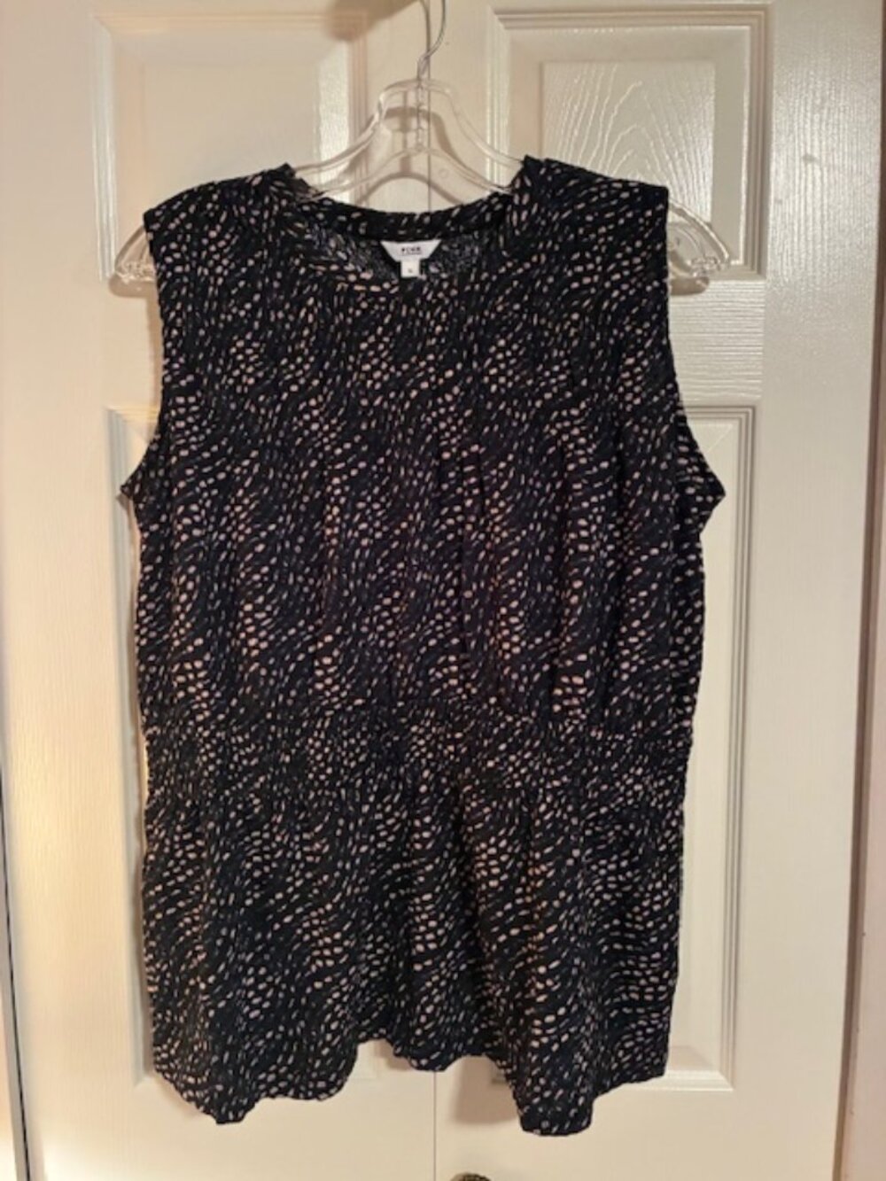 NWT Size 1X Penningtons Navy Pink Textured Smocked Waist Peplum Top